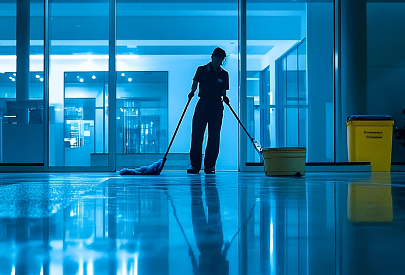 Professional commercial cleaners from DeLuca Cleaning Systems servicing a Tri-State office