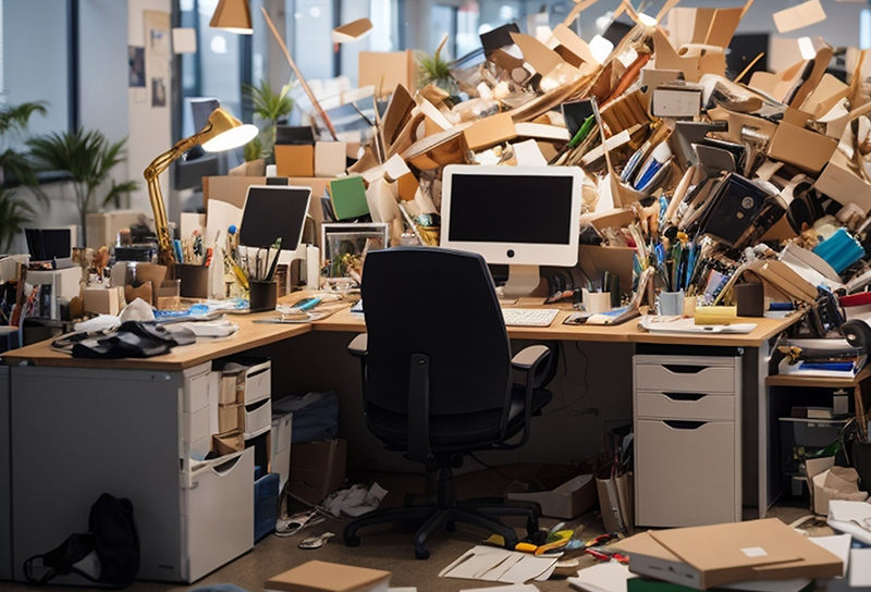 Dirty office desk showing signs of poor cleaning service