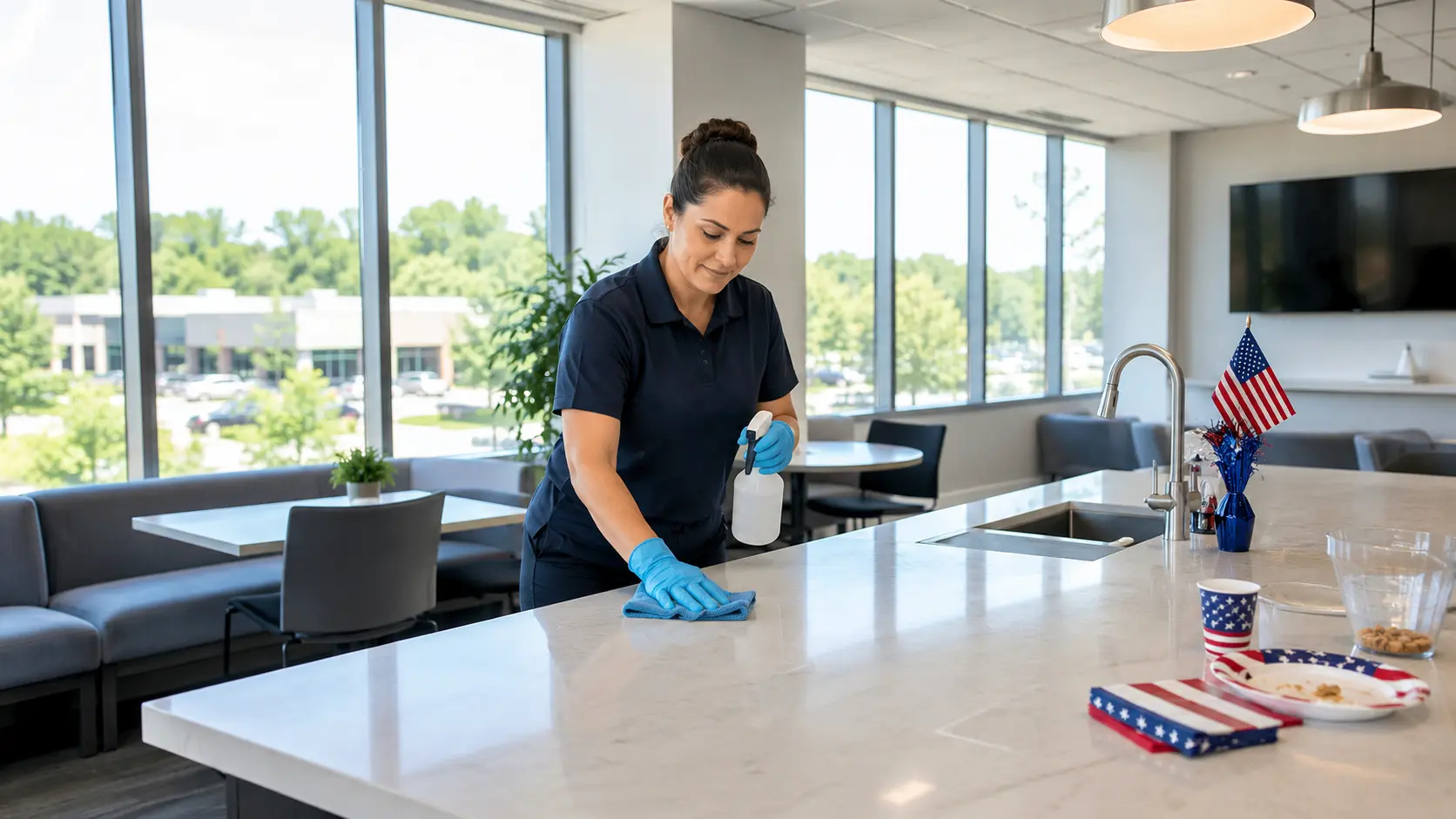 cleaning office before a holiday