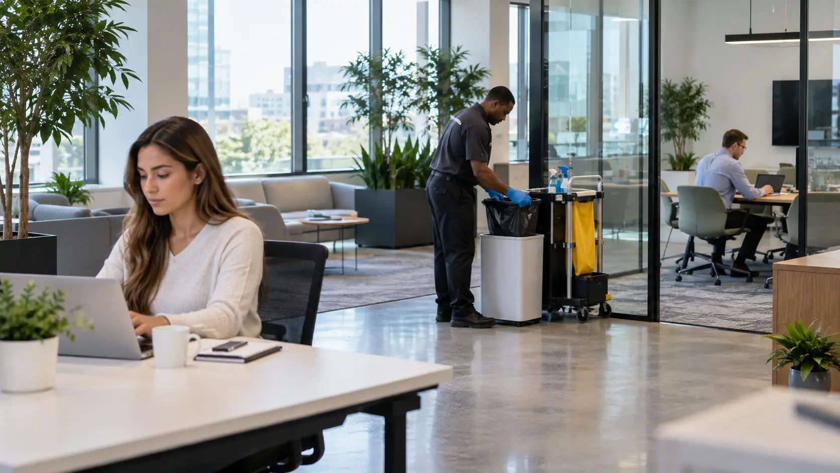 can you clean your office while employees are there